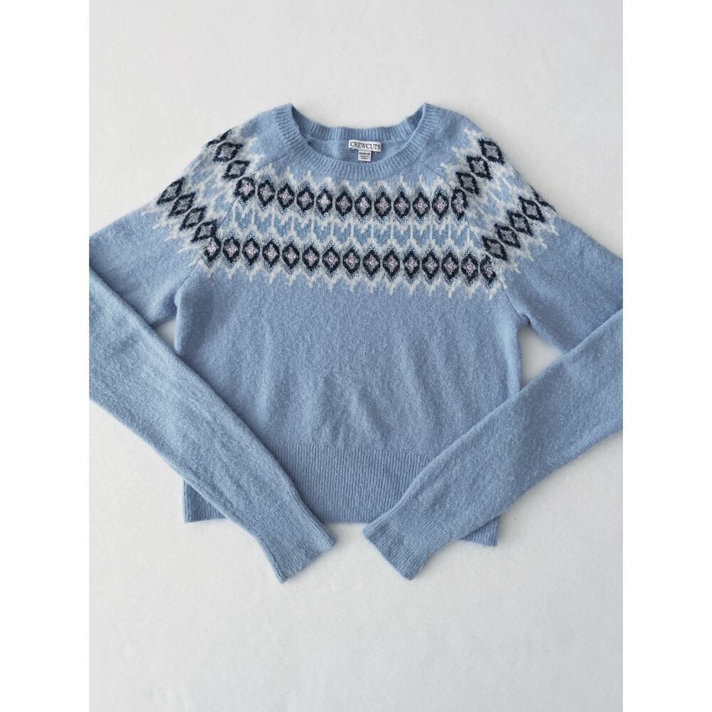 Crewcuts Sweater Girls 14-15 Blue Fair Isle Knit Crew Neck Pullover Long Sleeve